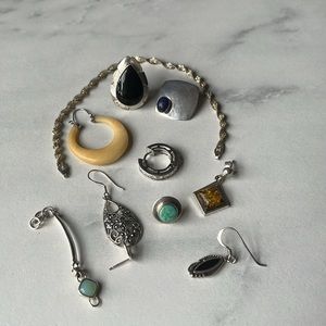 Sterling Silver Earring & Bracelet Lot for Jewelry repair or upcycle